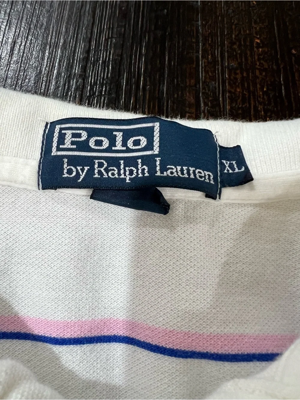 Polo Ralph Lauren Polo Shirt Mens XL Pink Navy Blue Striped Cotton Preppy Pique